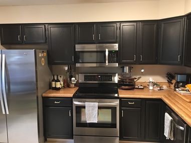 Before & After Cabinet Painting in Coatesville PA
(Carbon Black Painted Cabinets with New Hardware) (3)